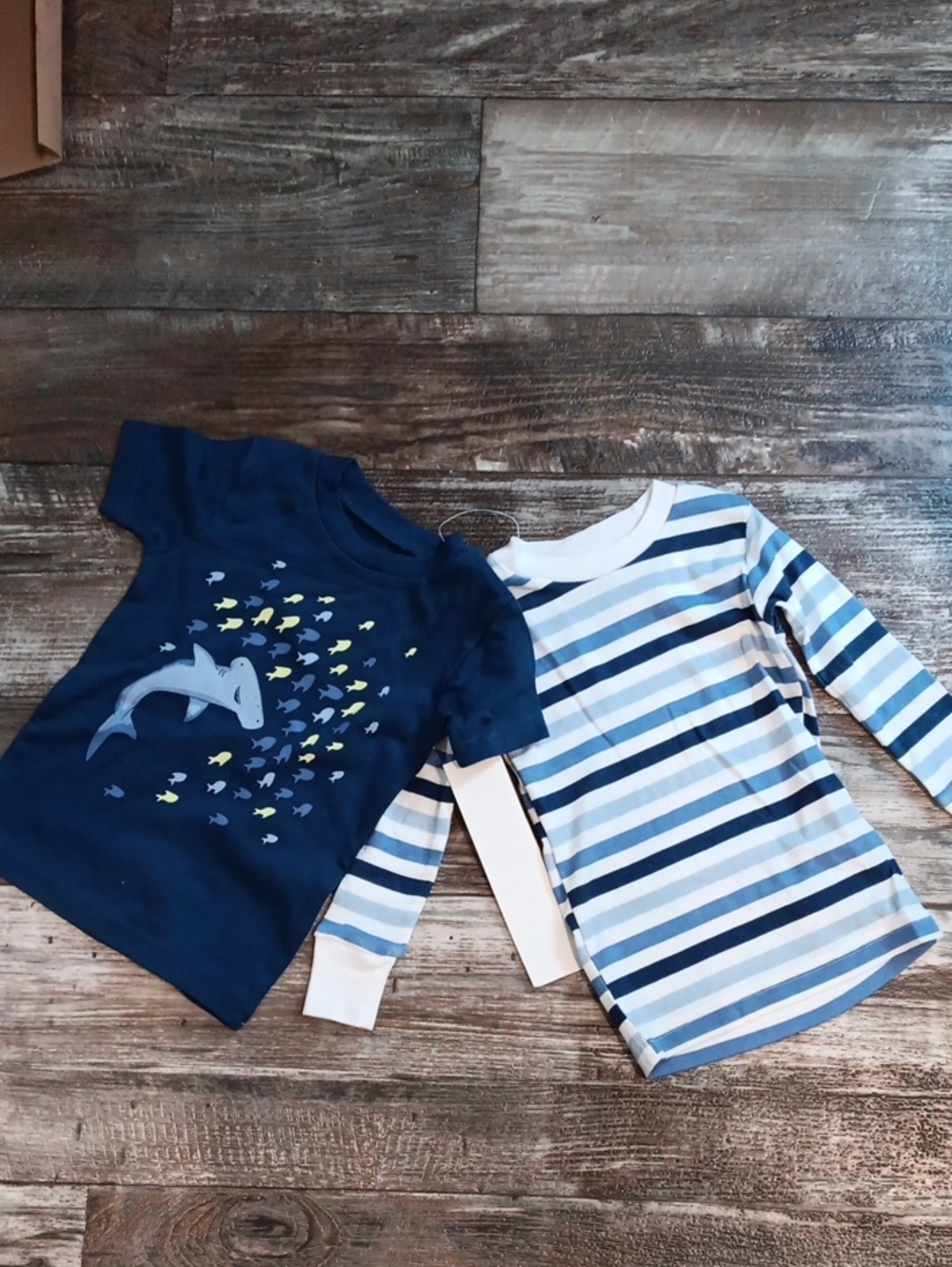 Carter's -Kids' Navy Shark Graphic Tee & Blue Striped Long Sleeve Set Size 18m
